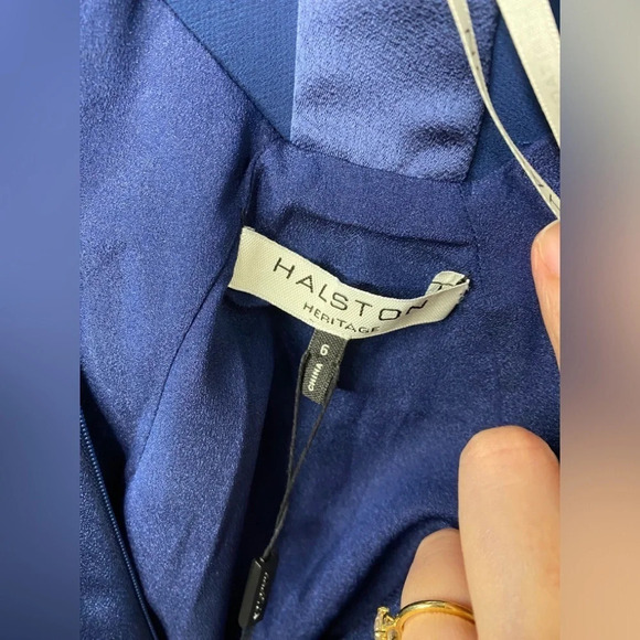 🏷️ NWT Halston Heritage Mesh Back V-Neck Satin Slip Evening Gown - Picture 12 of 13